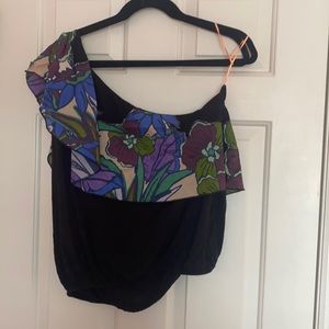 Free people Black Annka One Shoulder Bubble Tank